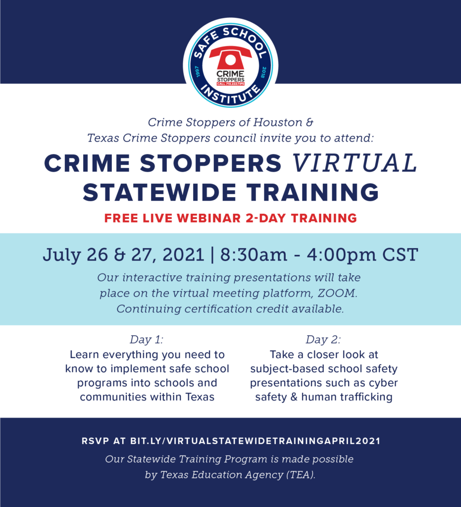 Statewide Training Invitation July 2021 FINAL Houston Crime Stoppers