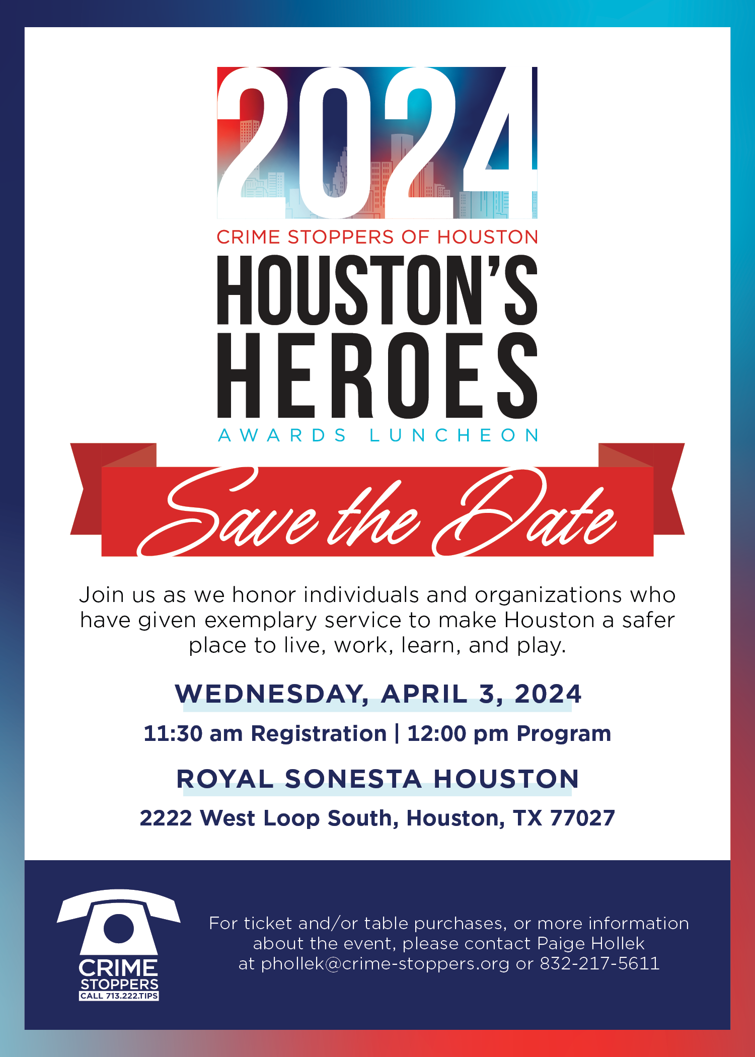 Houston Heroes 2024 Save the Date Houston Crime Stoppers