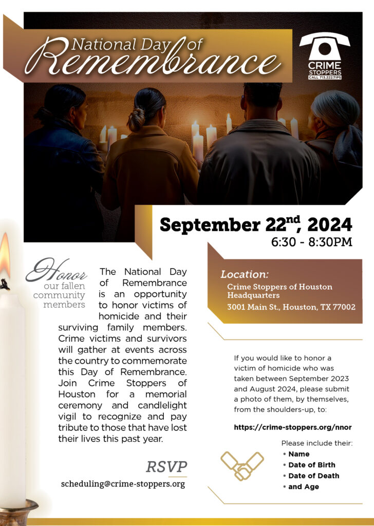 CrimeStoppers 2024 National Day of Remembrance Flyer Houston Crime Stoppers