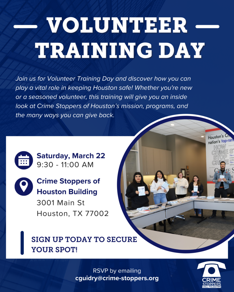 Volunteer Training Day Flyer Socials Post Houston Crime Stoppers