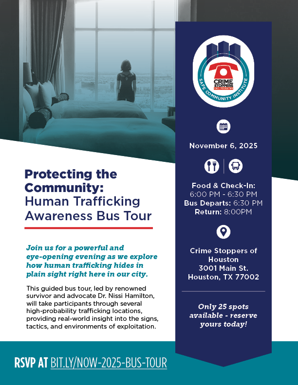 Protecting Human Trafficking Awareness Bus Tour Flyer Houston Crime Stoppers
